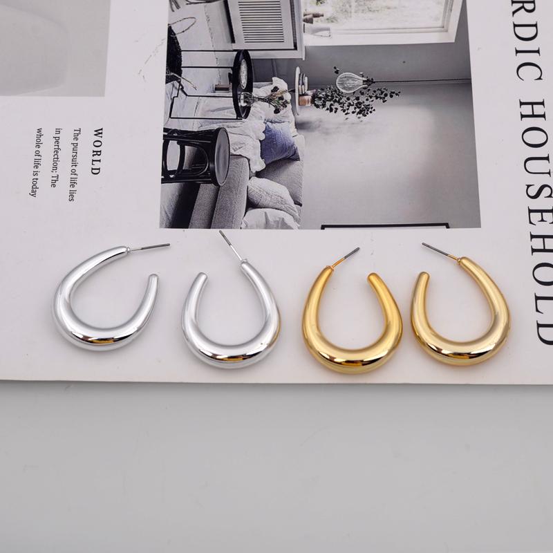 Women's Chunky Open Oval Dangle Earrings for Wedding Party European Vintage Golden Copper Color Geometry Punk Zircon Gift