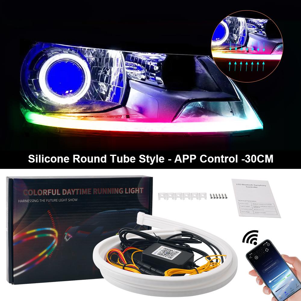 

Car LED Daytime Running Light Flowing APP Control Symphony 60CM RGB DRL Flexible Running Lights Turning Lamp Decorative Lamp 12V