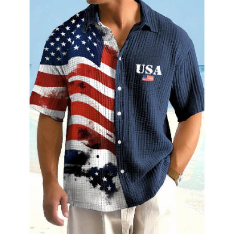 Mens Short Sleeve Casual Shirt Vintage Hawaiian Print Loose Fit Streetwear