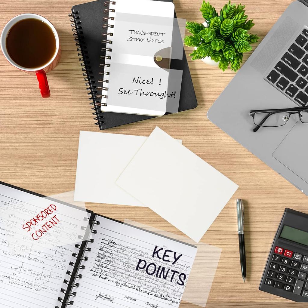 5x7 Inch Transparent Sticky Notes, 2 Pads Large Translucent Self-Adhesive Clear See Through Post Supersize Sticky Notes for Office Woman School