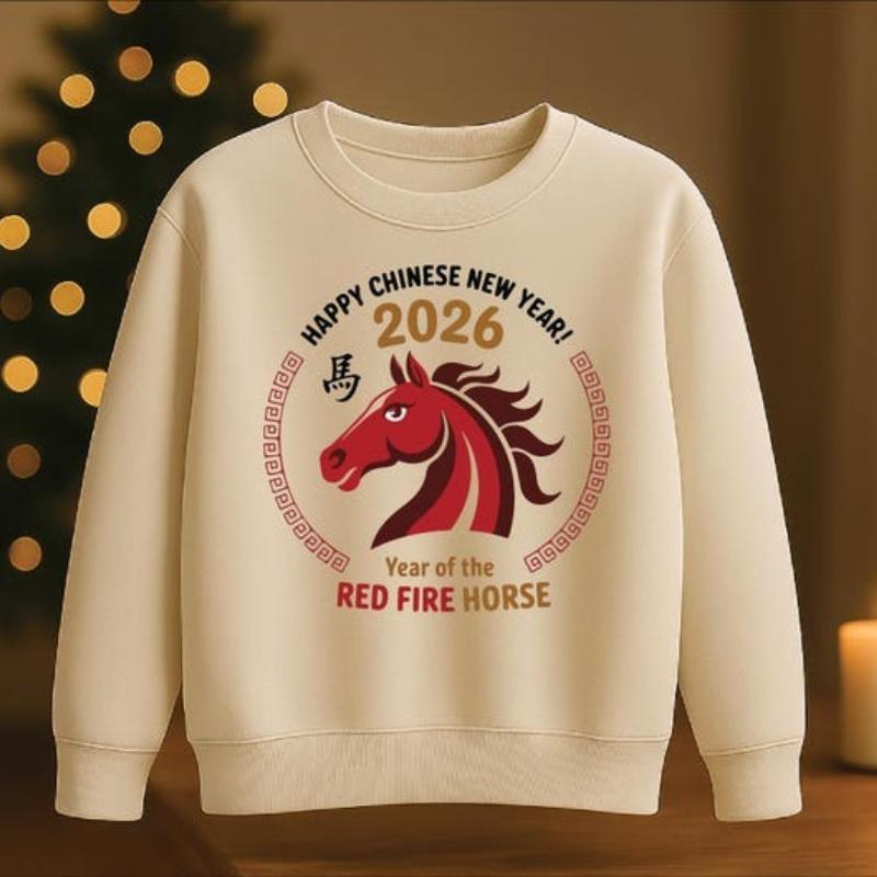 

Chinese New Year Horse Jumper Fire Horse 2026 Unisex Top Autumn and Winter Matching Hoodies Long Sleeve Keep Warm Pullover XL