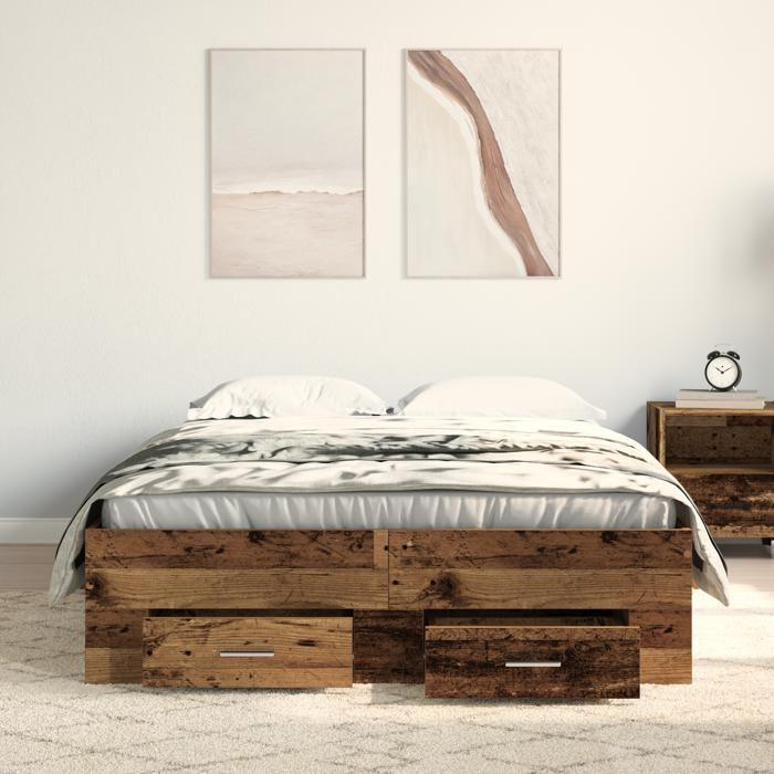 Lit vidaXL avec tiroirs en vieux bois 120x200 cm en bois d'ingénierie 3333969