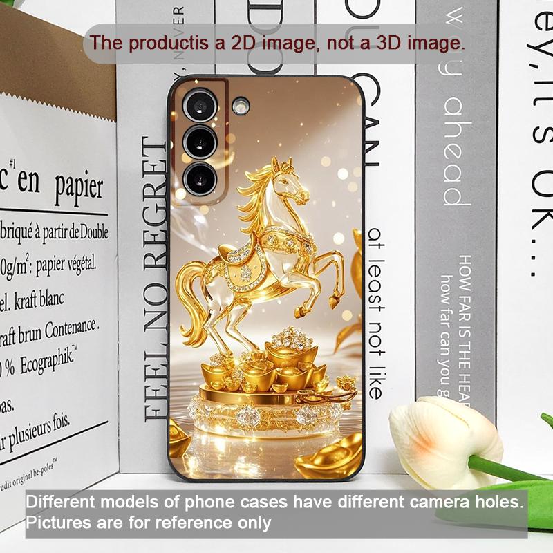 Luxury Crystal Golden Horse Pattern Phone Case for Samsung Galaxy S25 S24+ S23 Ultra S22 Plus S21 FE M53 Shockproof Soft Covers