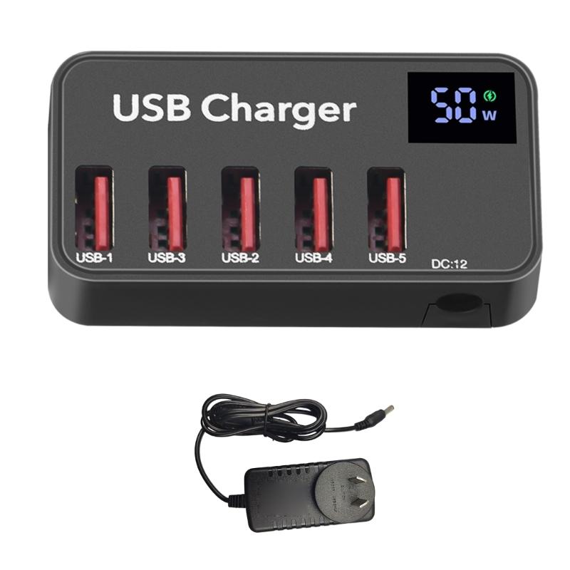 5 Ports USB Charger LED Display Multi USB Charging Station Universal for Phone Desktop Wall Home Travel Portable