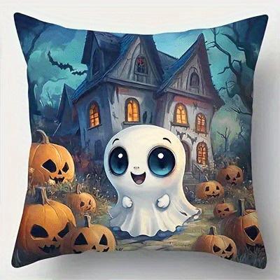 Spooky And Adorable Halloween Pillowcases: Cat, Ghost, Pumpkin Designs! Sofa Cushion Cover Holiday Party Decoration Gift