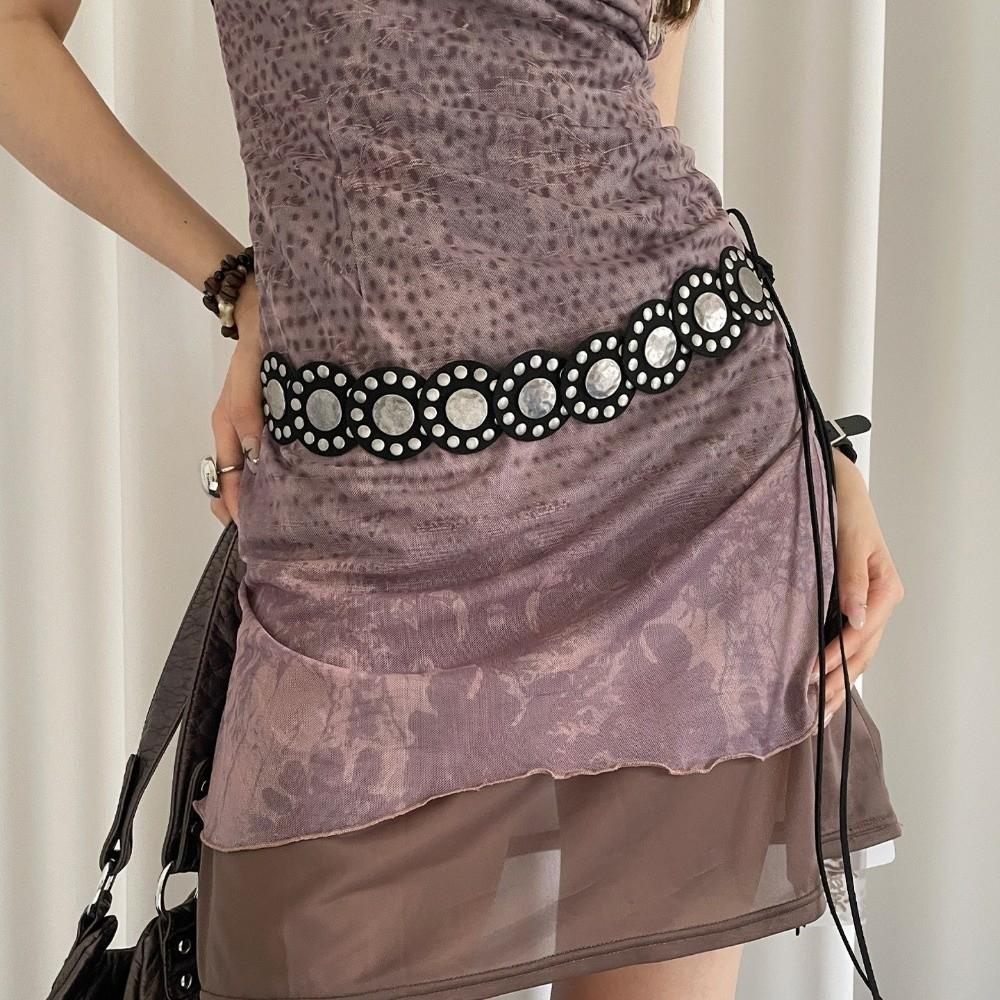 Black Coffee Women's Rivet Belt Round Dress Jeans Belt Trendy Leather Waist Belt  Spicy Girls