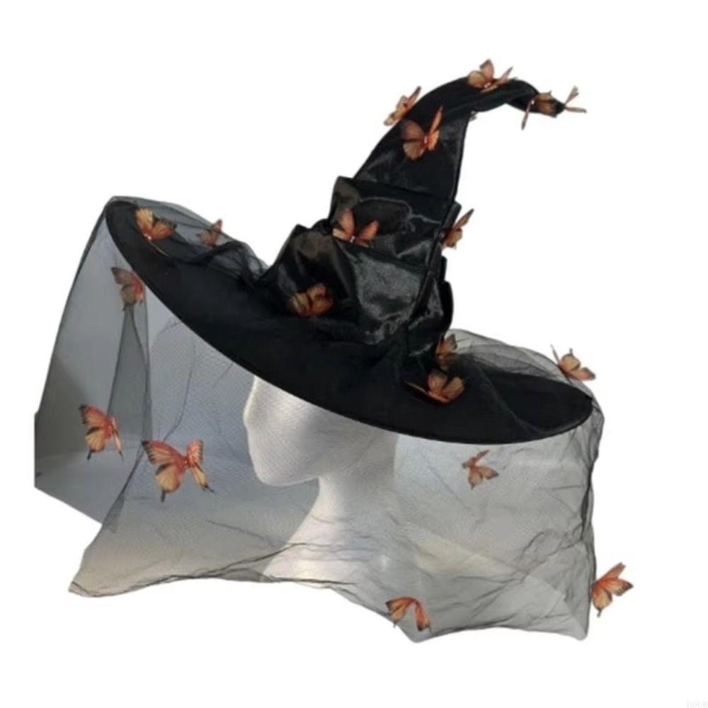 Mesh Yarn Cover Butterfly Witch Hat Butterflies Design Wizard Cap Masquerade Cap Women's Costume