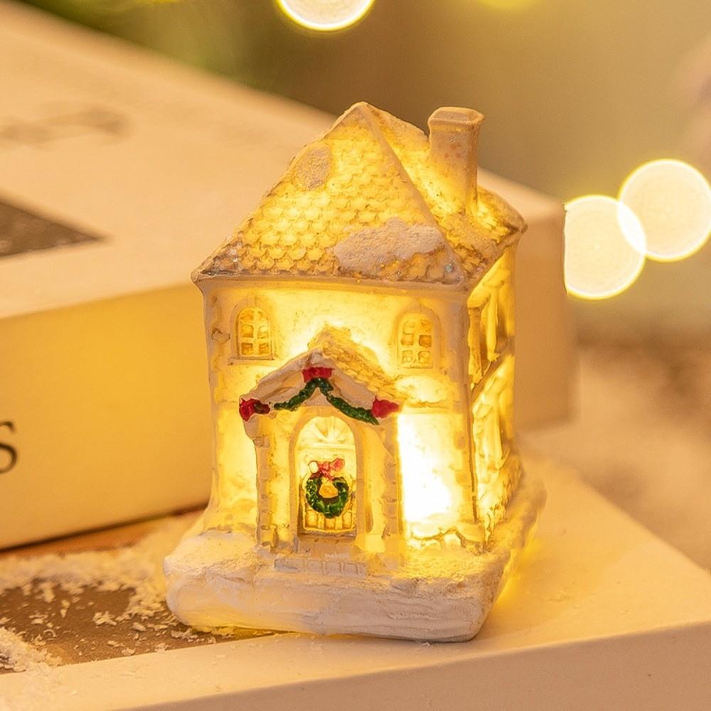 Battery Powered Snow House Figurine Resin Christmas Night Light Bedroom Night Light