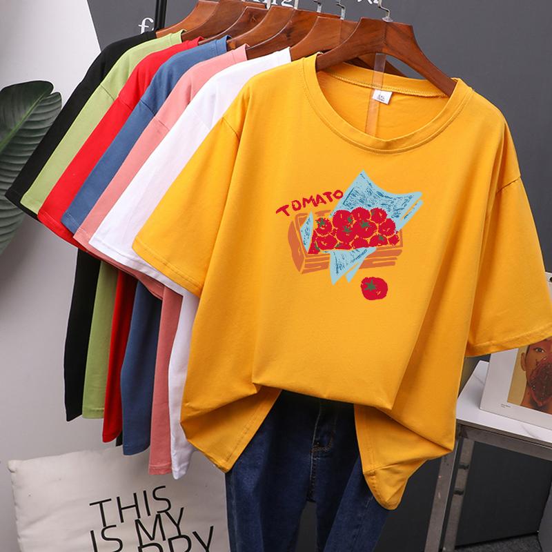 New Summer 2024 Tomato Printed T Shirt Women Oversized Cotton Summer Tees Soft Female Jumper Top