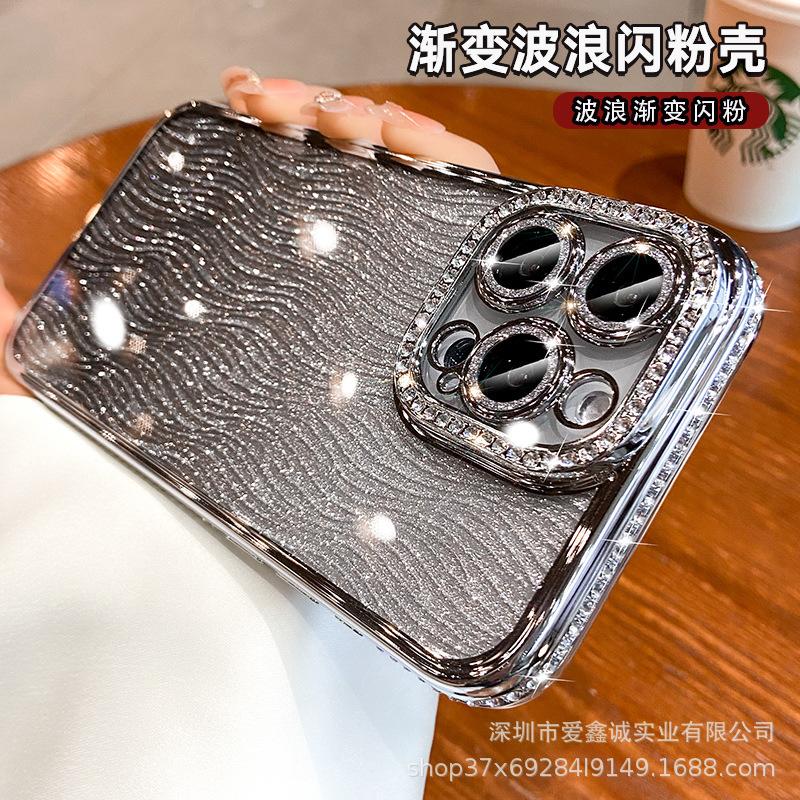High-end luxury rhinestone glitter lens film is suitable for Apple 16promax mobile phone case iphone14 all-inclusive anti-15.