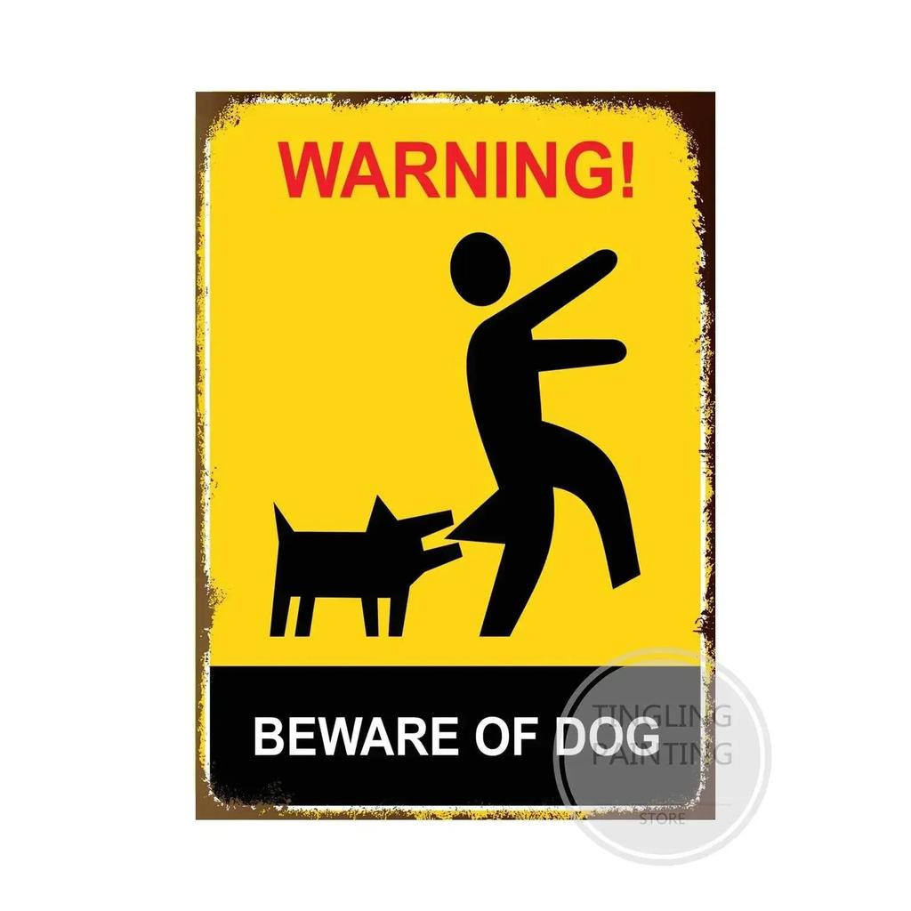 Vintage Retro Tin Signs Beware Of Dog  Metal Wall Stickers for Garden Family House Door Decoration