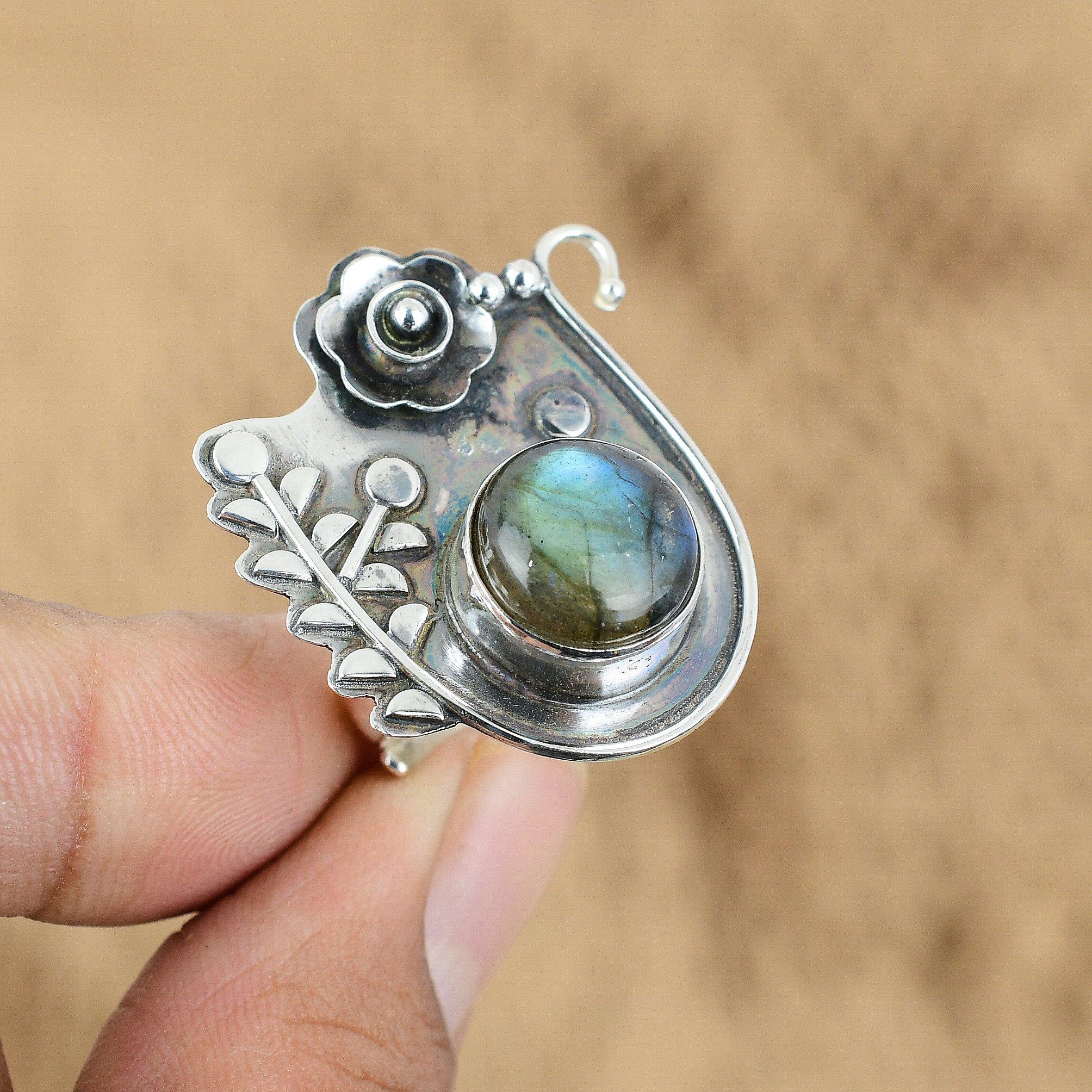 

Round Labradorite Stone Sterling Silver Mother New Promise Flower Ring Jewelry Yes