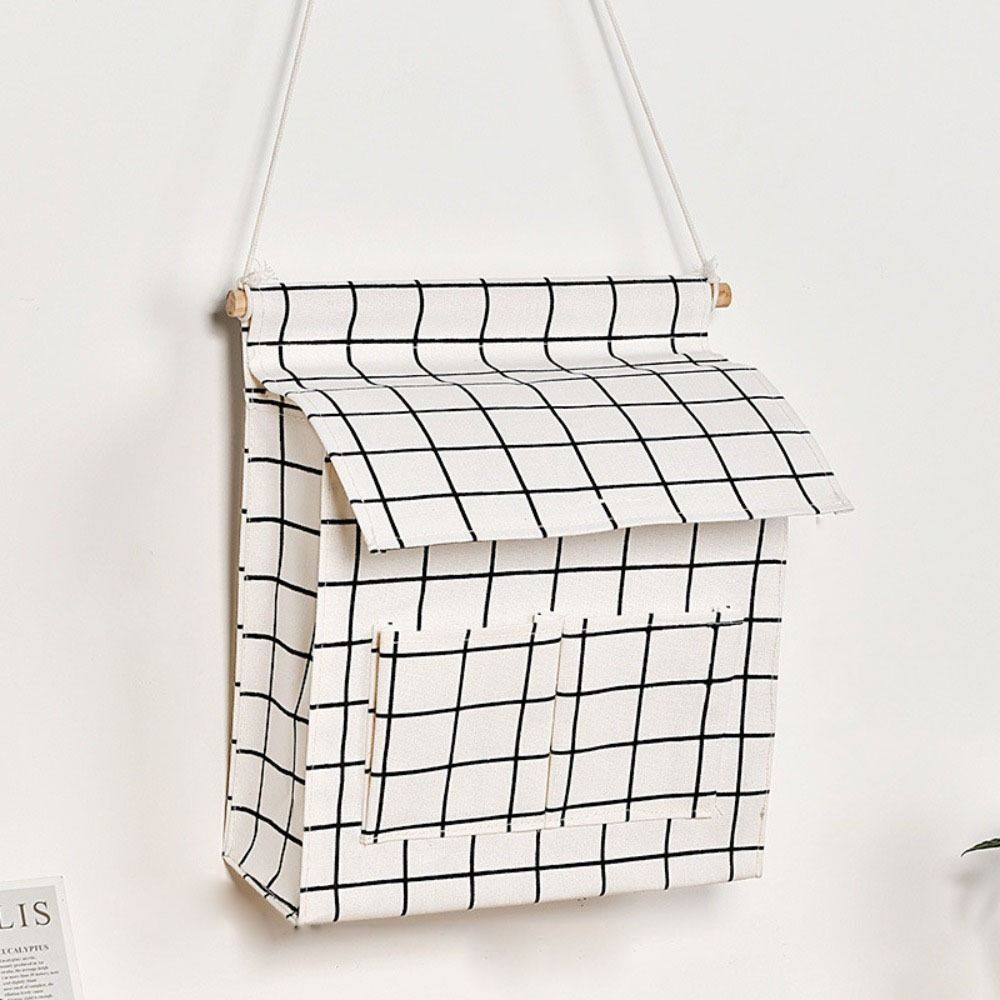 Plaid Sundries Storage Pouches Wall Mounted Bedside Organizer Wall Hanging Bag  Bed Side