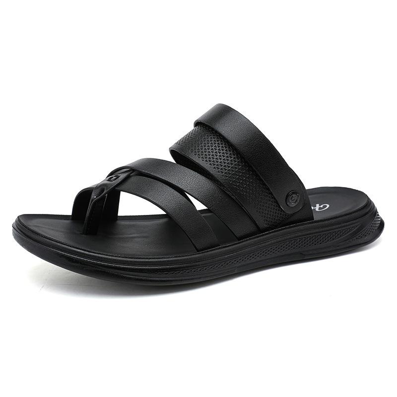 

Летние шлепанцы мужские домашние уличные дезодорирующие сандалии мягкая подошва тренд двойного назначения мужские кожаные сандалии 44 чёрный