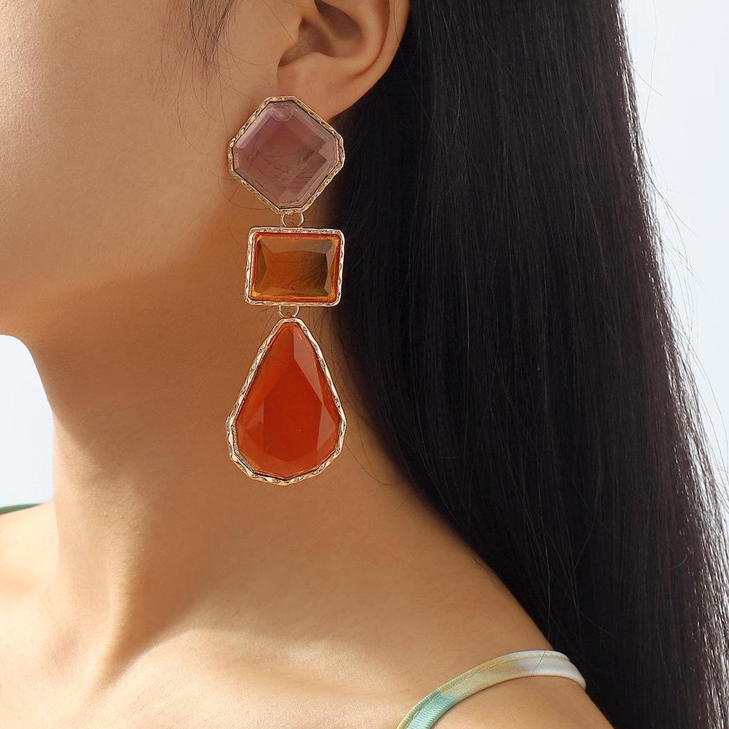 Sexy Trendy Jewelry, Personalized Fashion Exaggerated Geometric Shape, Resin Colored Earrings Necklace