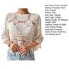 Cover Up Tops Loose Fit Round Neck Three-Quarter Sleeve Crochet Hollow Fabric Beach Cover Up Bohemian Tassel Hem Shirt