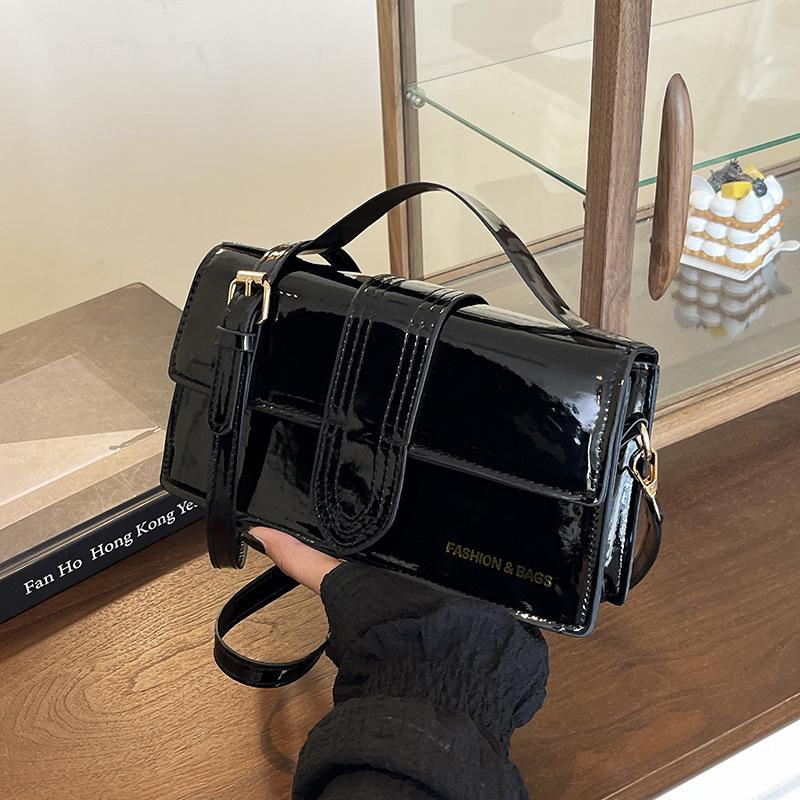 2026 Hot Sale Small Square Bags Burgundy Patent Leather Shoulder Bag With Top Handle Crossbody Purse For Women Party Daily Used