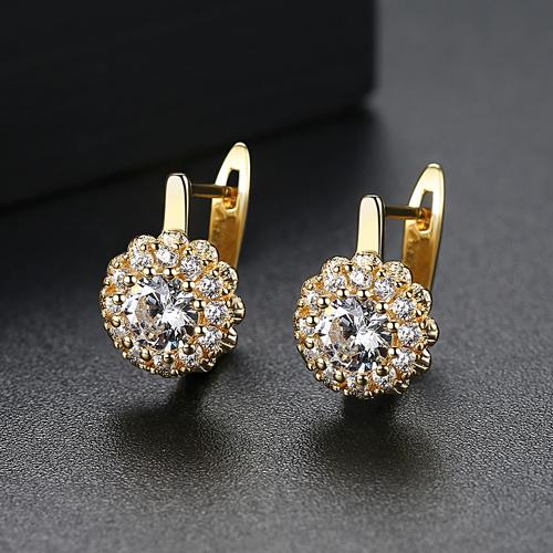 LUOTEEMI Fashion 18k Gold Women Earrings New Cubic Zirconia Flower Huggie Earrings