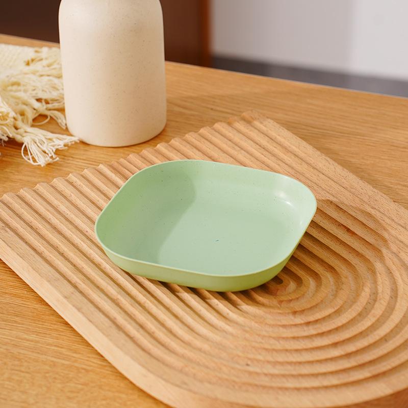 Wheat Straw Round Vegetable Plate Household Large Vegetable Plate Set Drop-Resistant Snack Plastic Plate Fruit Plate Plate