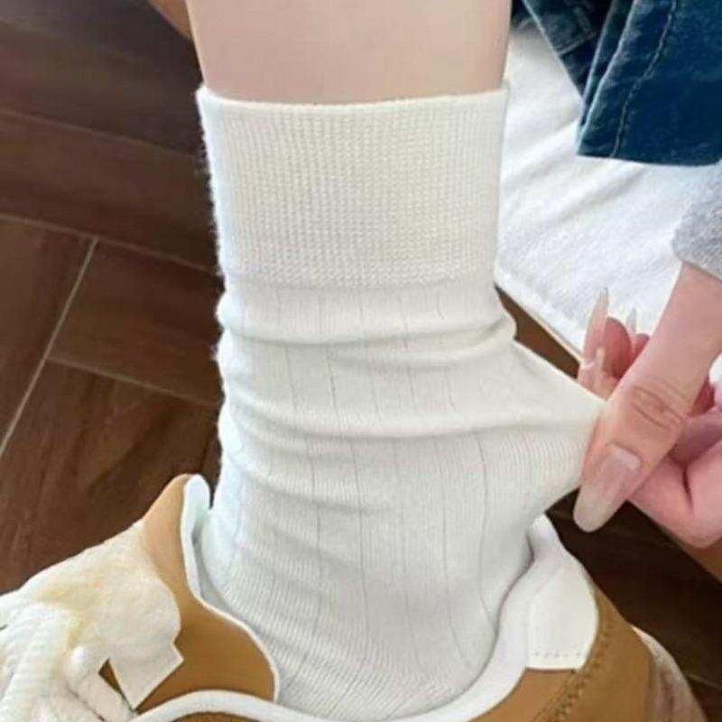 White Socks, Ladies' Pull-out Pile Socks, Mid-calf Combed Cotton Anti-pilling Socks, Spring and Autumn Trendy Simple Socks