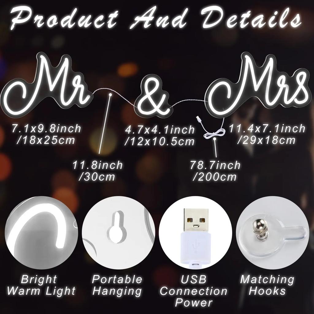 Mr Mrs Neon Sign LED Light with Dimmable Switch Wedding Better Together Neon Sign for Room Engagement Party Anniversary Wall Art