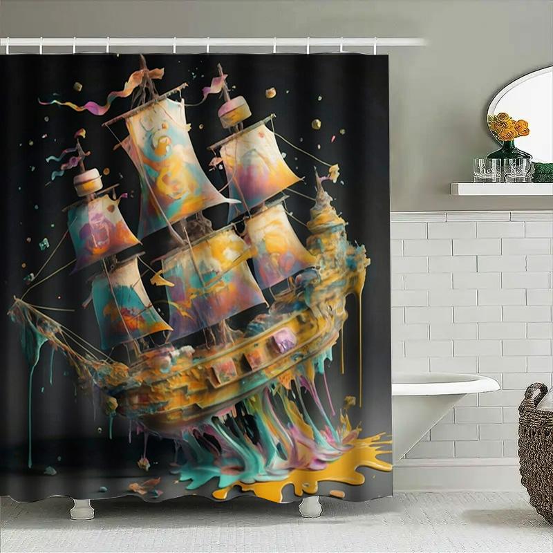 Colorful Sailboat Shower Curtain Extra Long Waterproof Fabric Bathroom Decor with Grommets Size 72 x 84 inches (Multicolor)