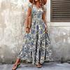 Women Vintage Printed V Neck Waist Cinched Maxi Dress Short Sleeve Casual Boho Style Summer Long Dress