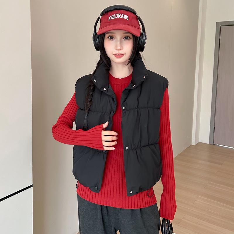 Wind Cotton Vest Autumn and Winter Vest Stand-up Collar Short Cotton Vest Women's Down Cotton Clothing Vest Outer Wear