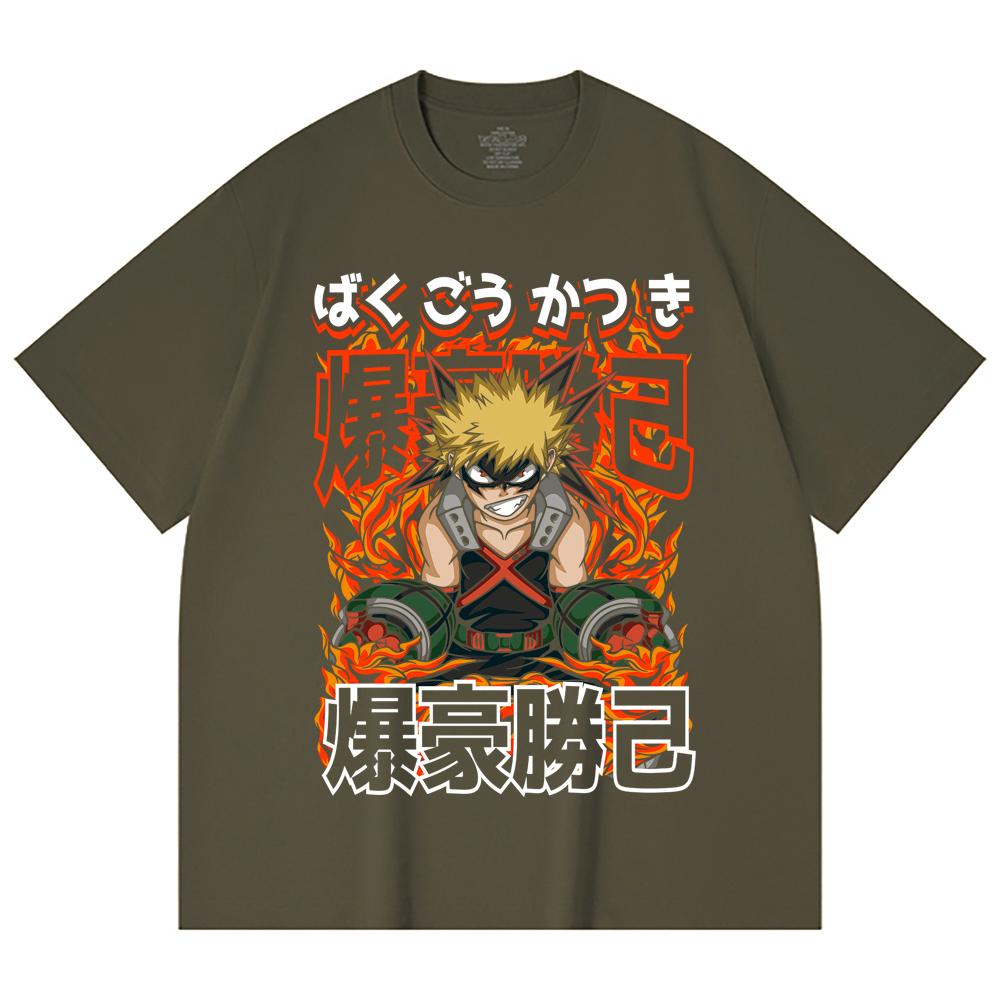 230 Gsm 100% Cotton My Hero Academia V13 Bakugo Print Unisex Heavy Cotton T Shirt