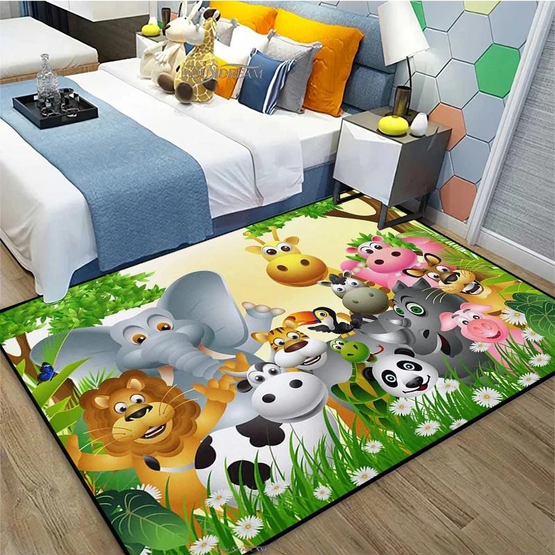 Jungle Cartoon Animal Carpet Giraffe Lion Carpet Living Room Decoration Large Rug Bedroom Child Crawling Mat Bathroom Bath Mat