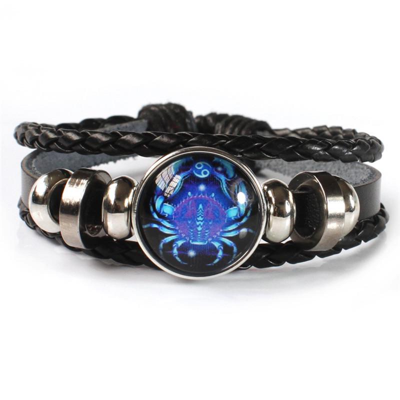 Twelve Constellations Leather Bracelet - Retro Korean Braided Design for Couples and Students
