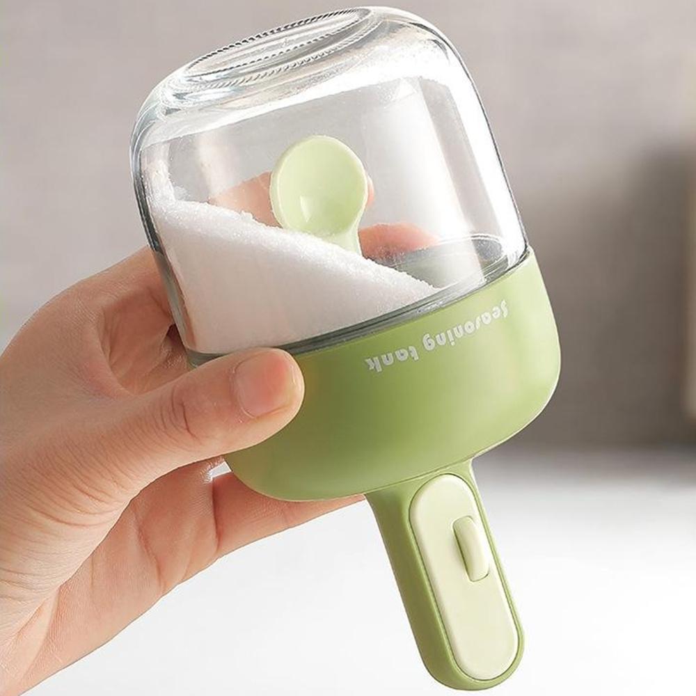 Kitchen Seasoning Container with Integrated Spoon Moisture Proof Glass Sealed Spice Jar (BPA Free, No FDA)