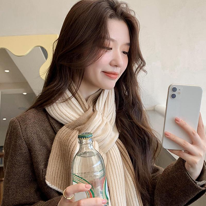 Korean Style Fashionable Casual Color-Blocked Thick Warm Long Scarf For Women