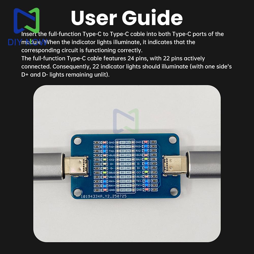 Portable Type-C Cable Tester module with 24-Pin Full Detection Dual Head LED Indicator for Type C Fast Charging Cable