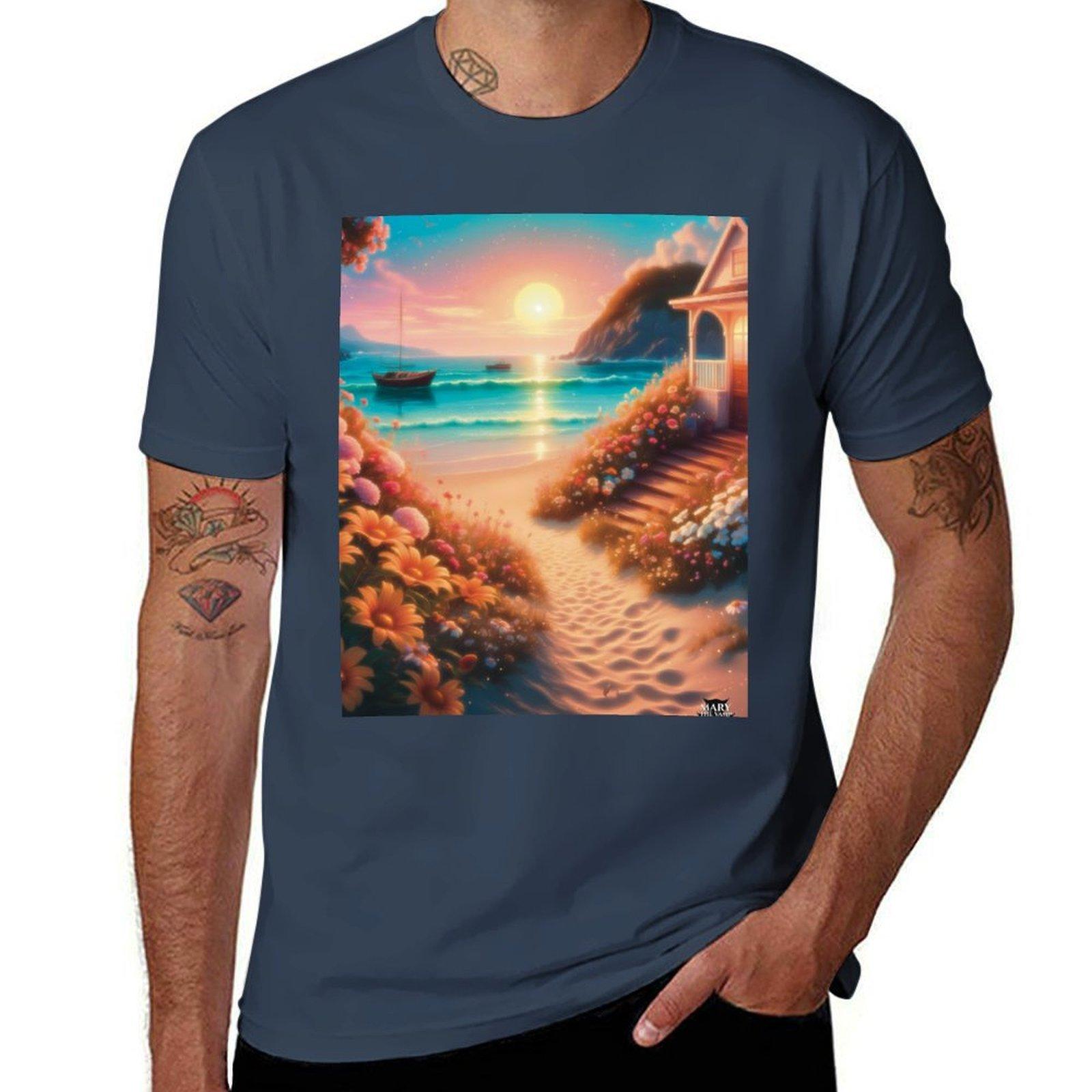 Summertime At The Beach With Flowers Tshirt Minimalist Casual Short Sleeve Top S