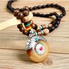 GemChic Women's New Vintage Wooden Beads Amber Pendant Long Necklace Classical Ethnic Fashion Birthday Christmas Jewelry Gift