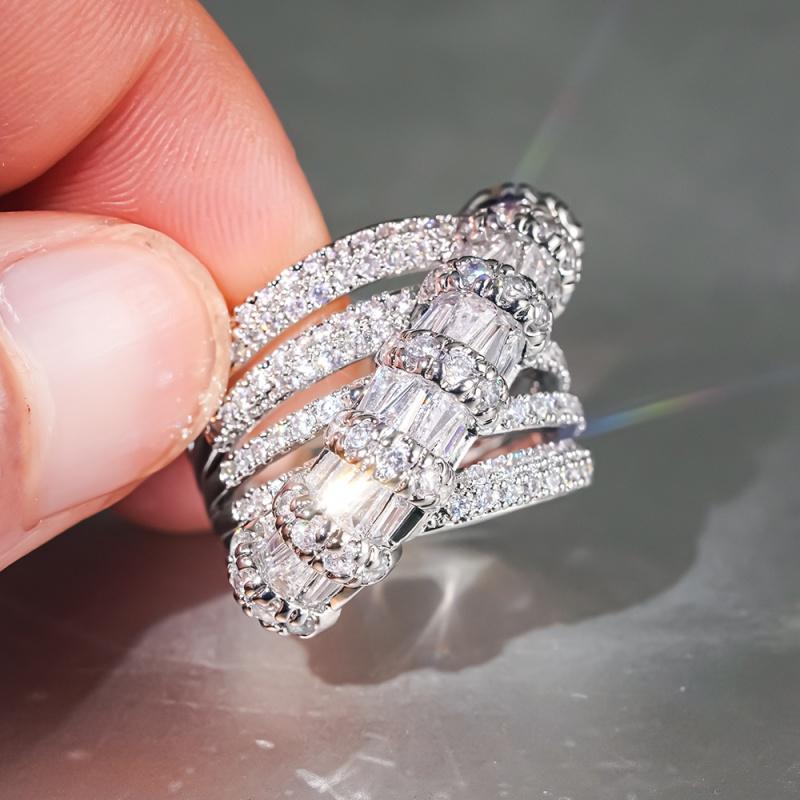 

CAOSHI Geometric Finger Ring for Women Sparkling Cubic Zirconia Wedding Party Accessories Temperament Sweet Copper Color Zircon 10