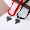 Gothic Halloween Heart Choker with Thorns, Velvet Rose, & Cross Pendant