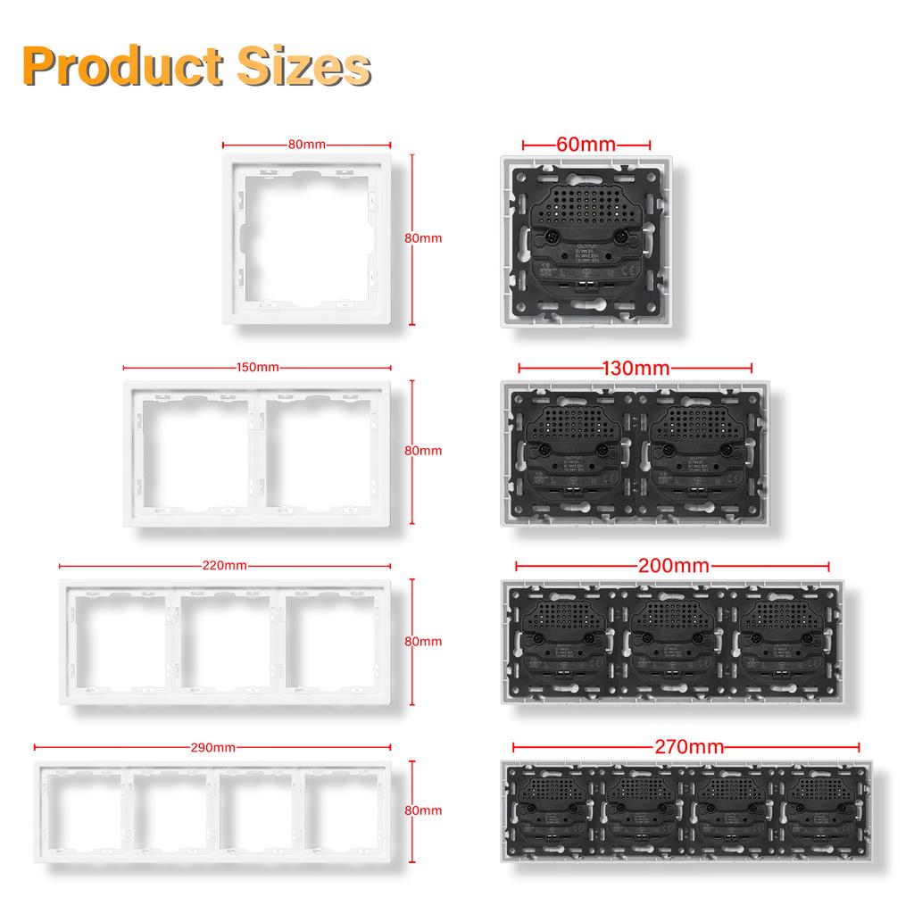 BSEED Single Power Socket Double Wall Sockets Triple Electric Outlets Four French Sockets Matte Plastic Panels Multiple Sizes