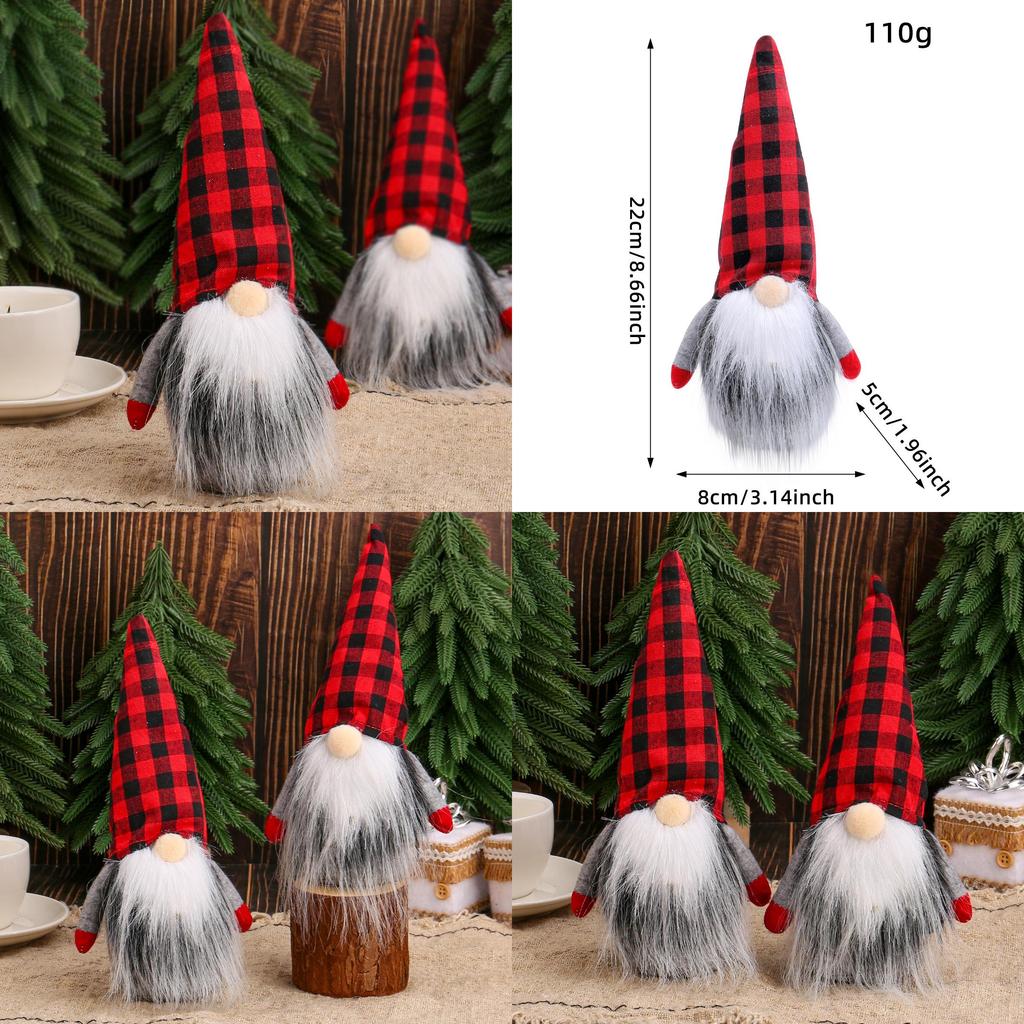 Christmas Gnome Plush Figure With Red Black Checkered Fabric For Holiday Decor