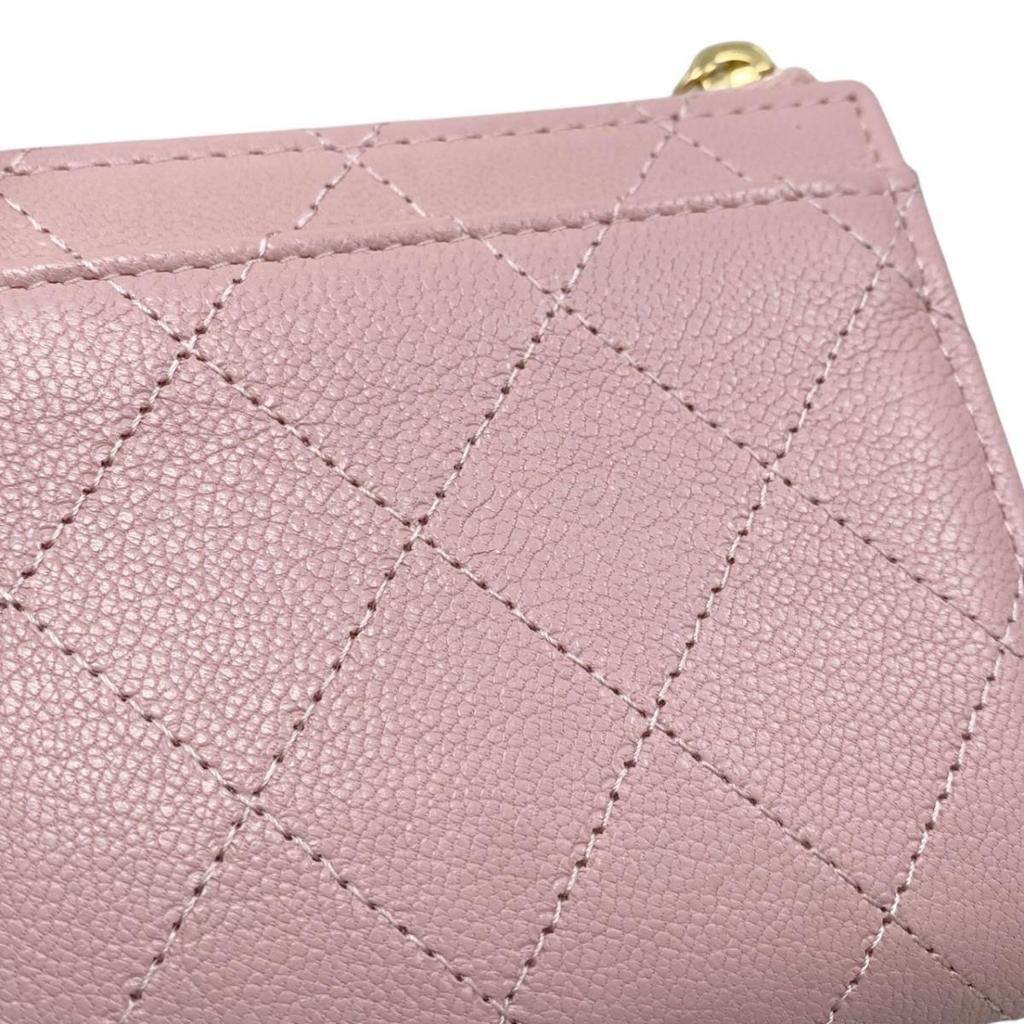 Used Chanel Card Case Coin Case L-Zip Compact Wallet AP4921 Matelasse Coco Mark Pink CHANEL