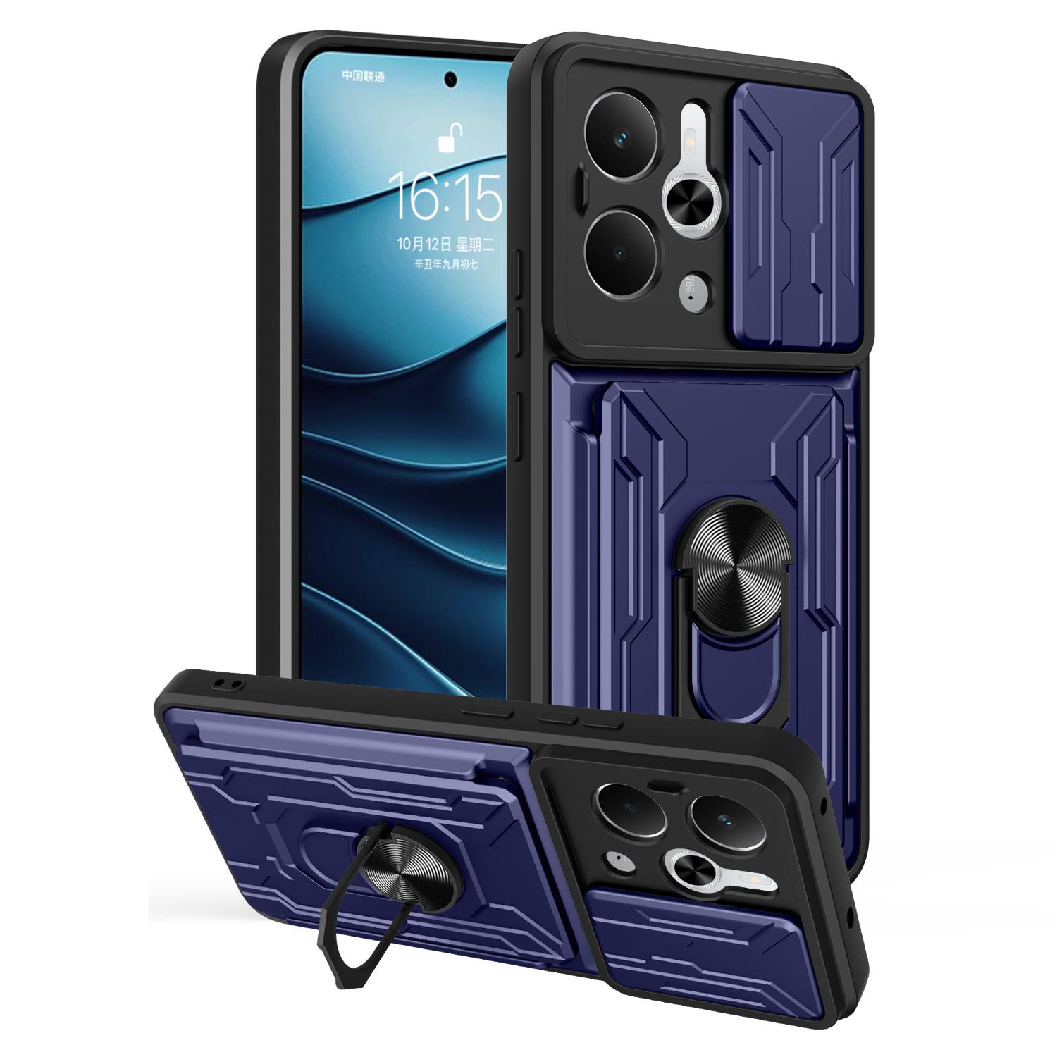

For Realme 14 5G Case PC+TPU Kickstand Phone Back Cover with Camera Slider Sapphire