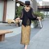 Top alla moda in chiffon morbido con maniche a tre quarti da donna, casual, protezione solare, camicetta in pizzo, vestibilità aderente