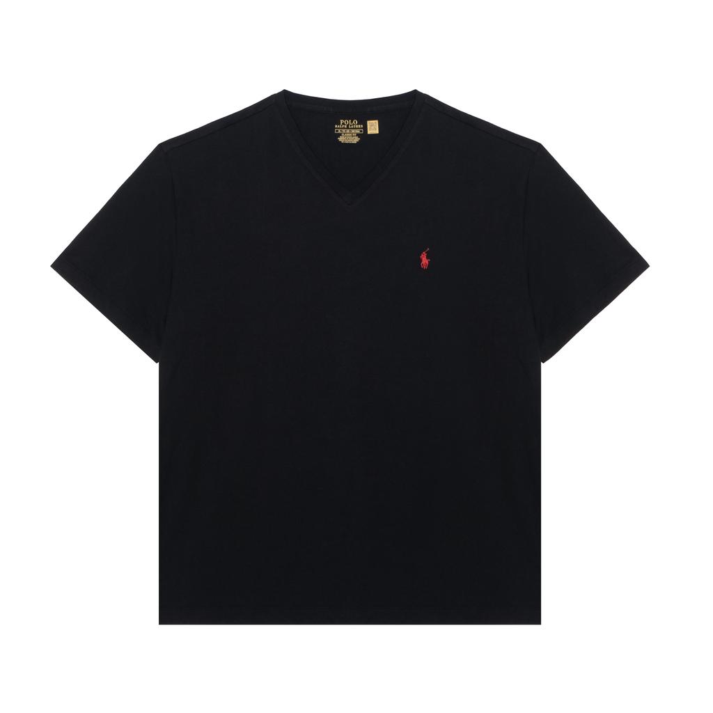 Polo Ralph Lauren Ss23 Solid Logo Embroidered V-Neck Casual Short Sleeve T-Shirt Men Tops Black 710708261-006