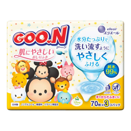 Daio Paper Goon Skin-Friendly Baby Wipes Refill, 70 Sheets X 3 Packs