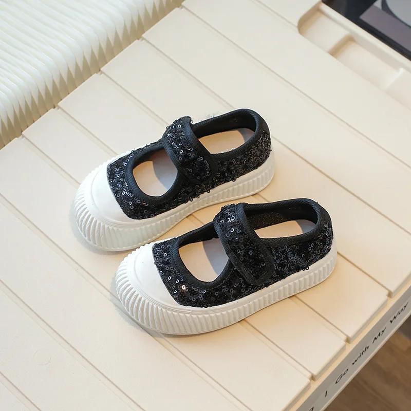 

2024 Детская обувь для девочек весна-осень принцесса блестки повседневные парусиновые туфли модные толстые детские туфли Мэри Джейн мягкие 26 чёрный