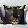Atemberaubender schwarzer Kissenbezug mit goldenen Gesichtszügen - Einzigartige Heimdekoration Sofakissenbezug, Heimdekoration, 2D-Druck