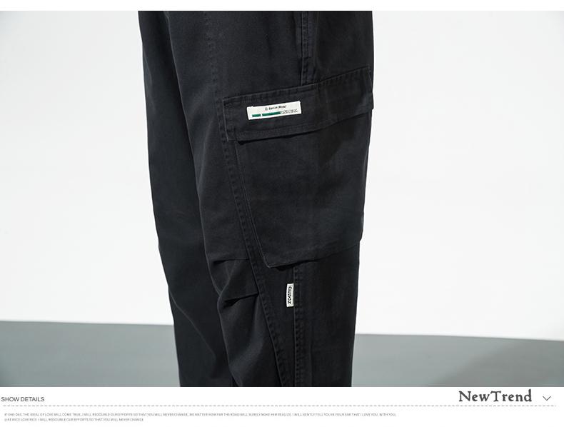 Lingrui Japanese Men's Loose Fit Trendy Wide-Leg Elastic Waist Multi-Pocket Overalls