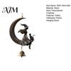 Moon Witchcraft Decorations Halloween Witch And Black Cat Wind Chime, Vintage on Crescent Spooky Seasonal Home Decor Hanging Bell, Gothic Ornament for