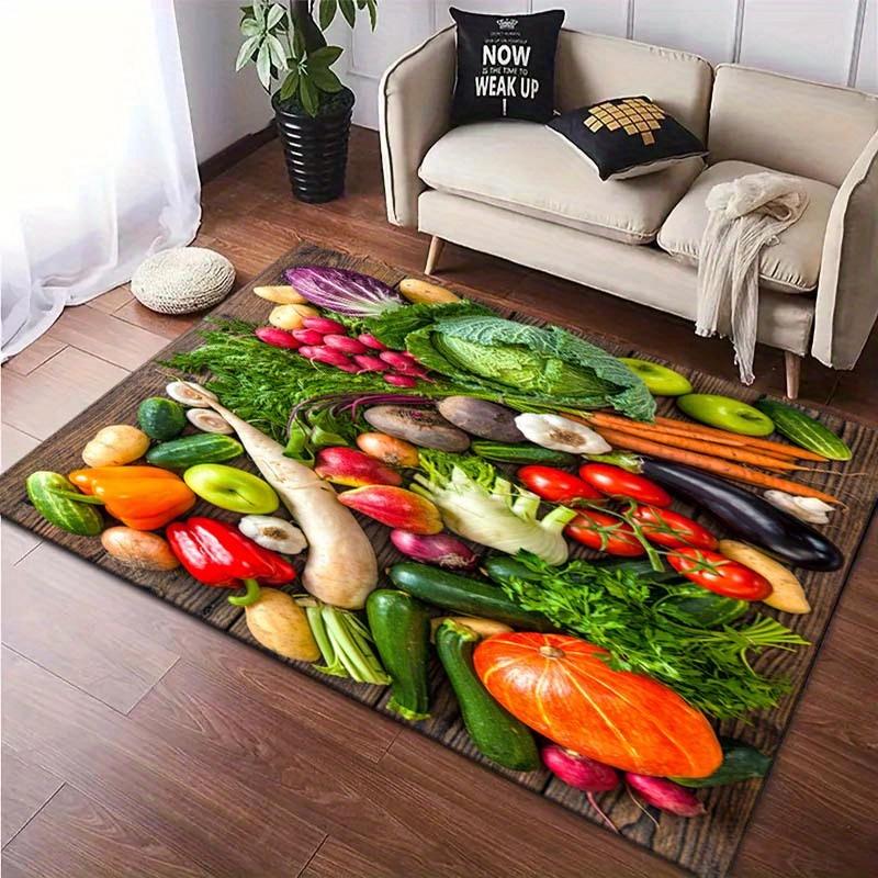Farm Fresh Vegetable Print Area Rug,Realistic 3D Veggies on Wood Non-Slip Floor Mat Kitchen Living Room,Rustic Home Decor Carpet